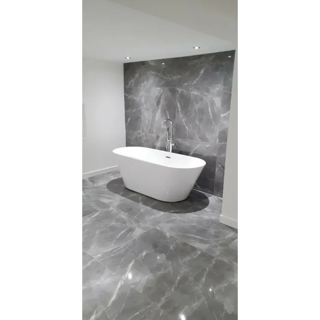 Marmy Grey Polished Marble Effect Porcelain Floor Tile