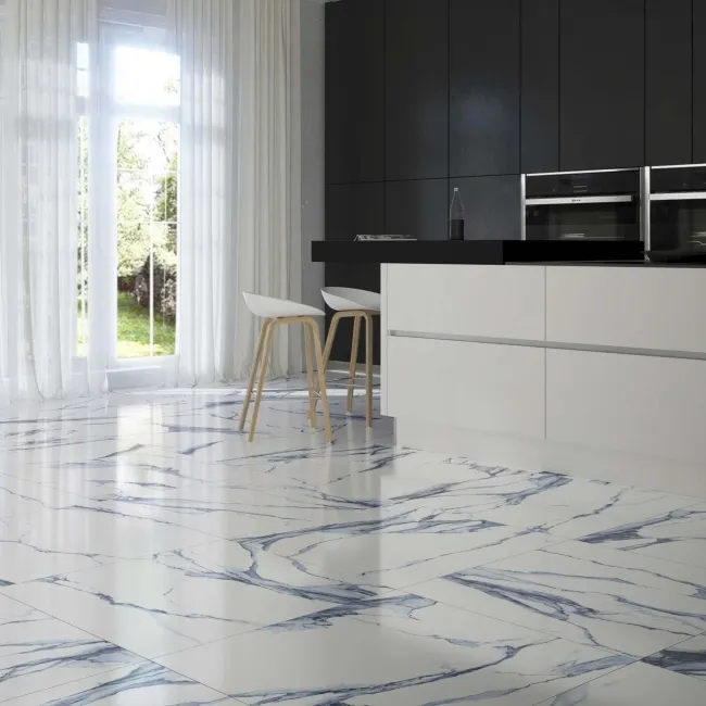 Calacatta Blue Marble Effect Polished Porcelain Floor Tile