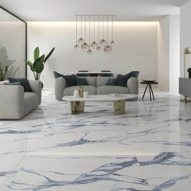 Calacatta Blue Marble Effect Polished Porcelain Floor Tile