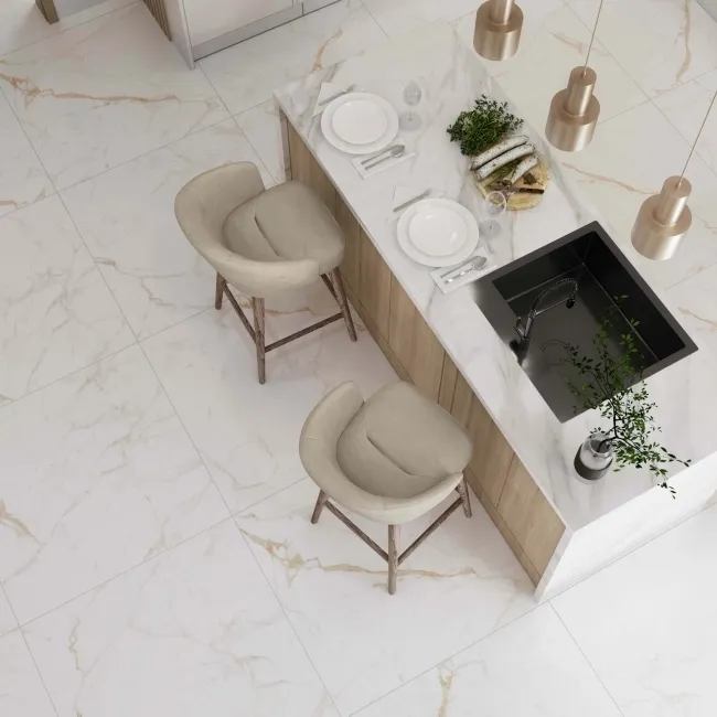 Carrera Gold Marble Effect Rectified Large Matt Porcelain Floor Tile