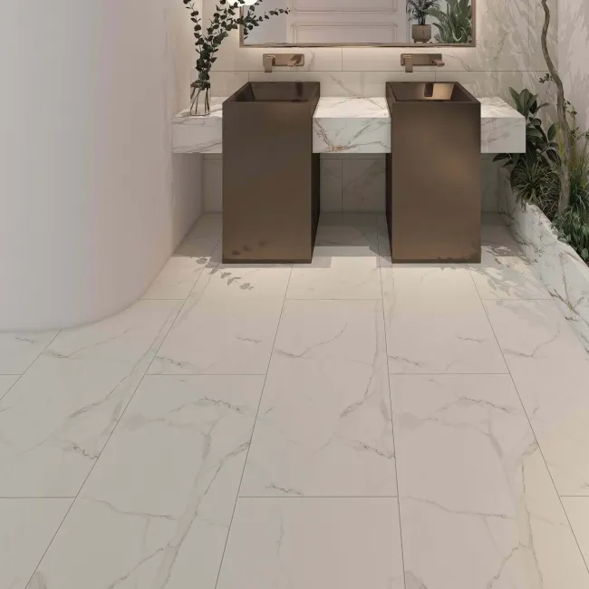 Crystal White Marble Tile Luxury Click Vinyl Flooring 6mm