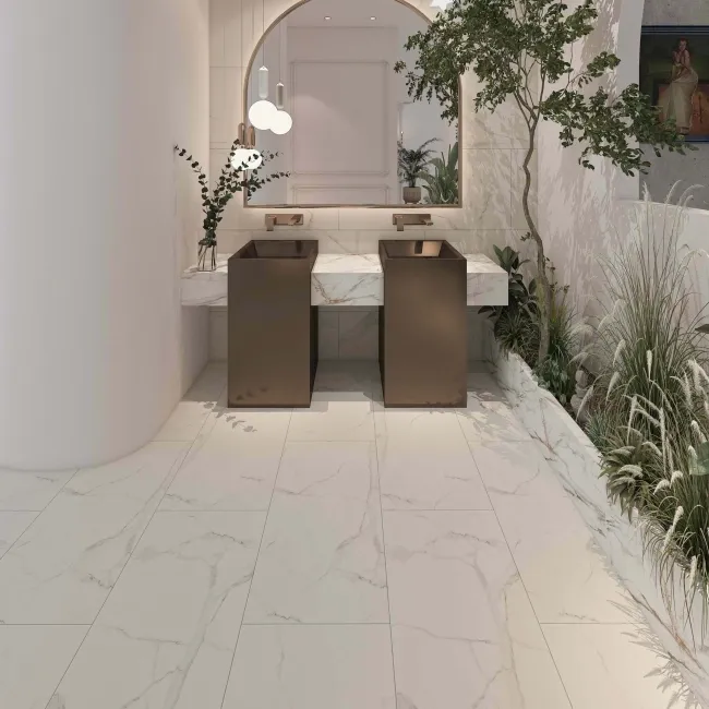 Crystal White Marble Tile Luxury Click Vinyl Flooring 6mm