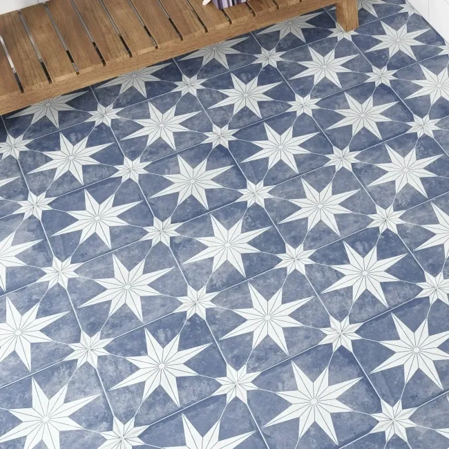 Supernova Star Blue Patterned Matt Vitrified Ceramic Floor Tile
