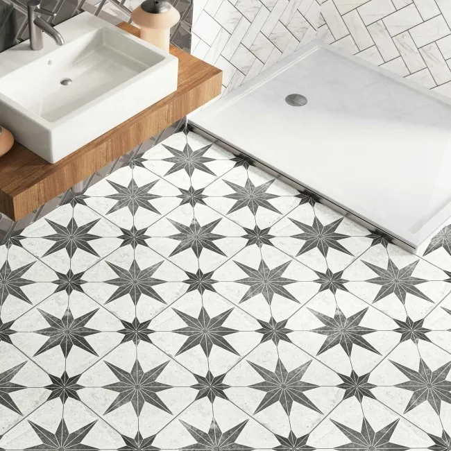 Supernova Star White Patterned Matt Vitrified Ceramic Floor Tile