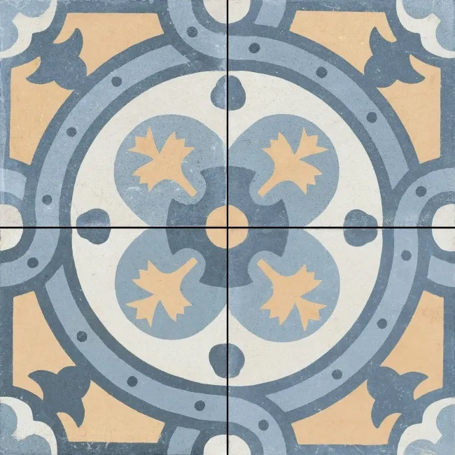 Granada Blue Victorian Patterned  Matt Ceramic Floor Tile