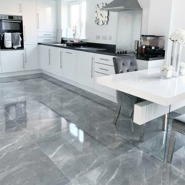 Marmy Grey Polished Marble Effect Porcelain Floor Tile