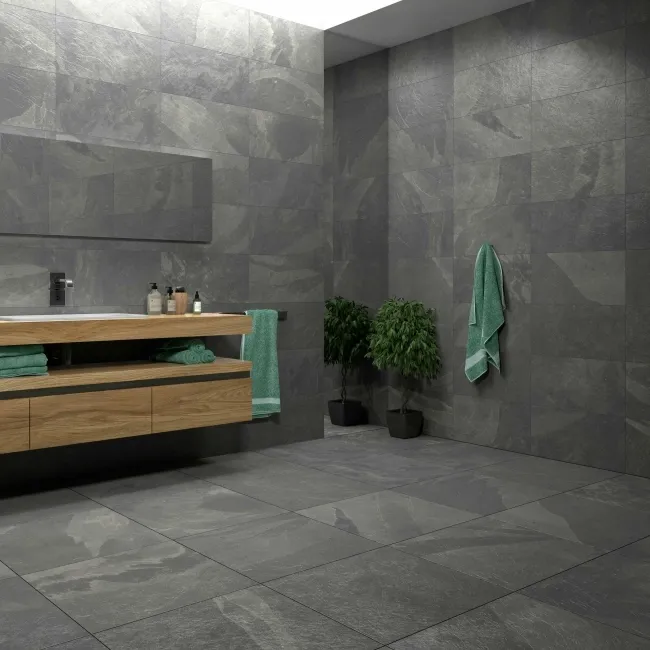 Mustang Light Grey Slate Effect Matt Porcelain Floor Tile