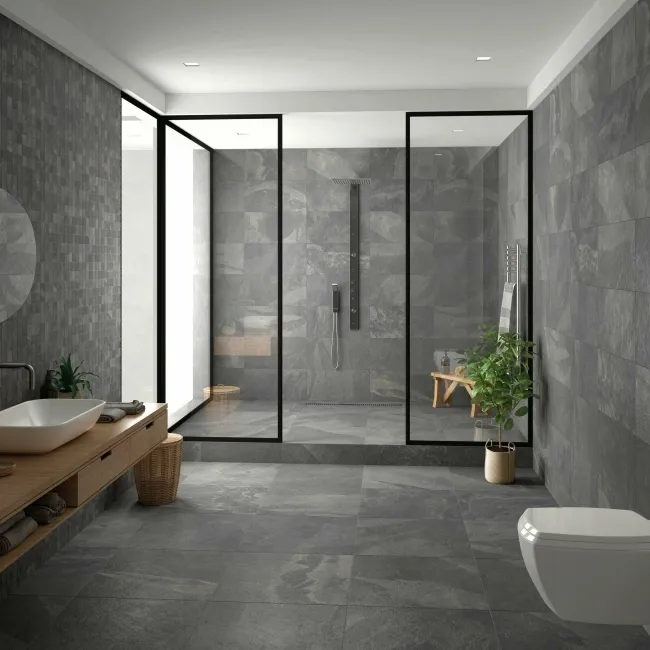 Mustang Light Grey Slate Effect Matt Porcelain Floor Tile