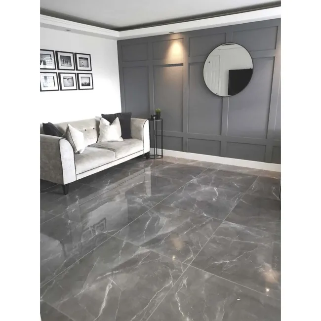 Marmy Grey Polished Marble Effect Porcelain Floor Tile