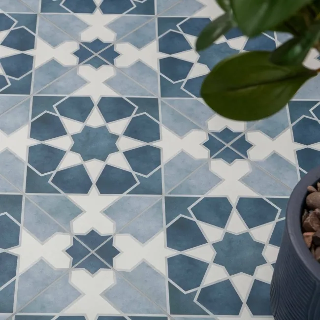 Rabat Blue Pattern Matt Ceramic Floor Tile