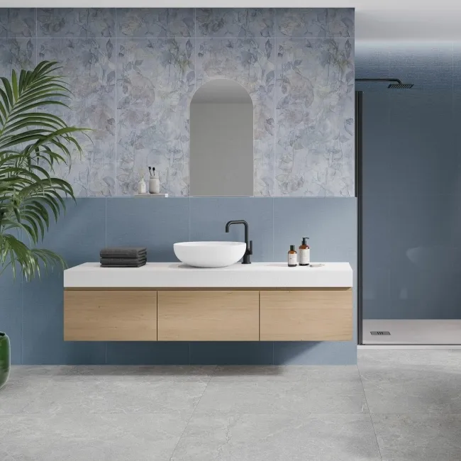 Seven Blue Floral Decor Matt Ceramic Wall Tile